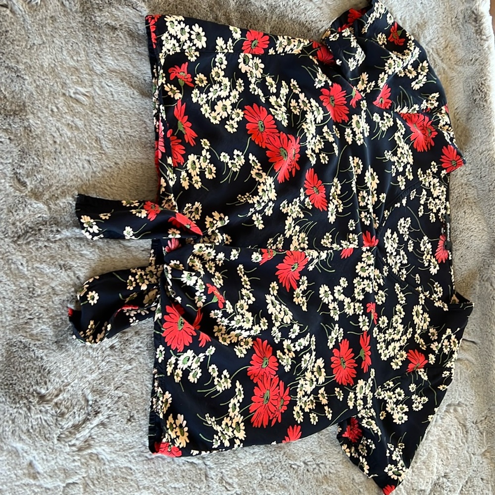 Madewell Tie Front Silky Floral Shirt